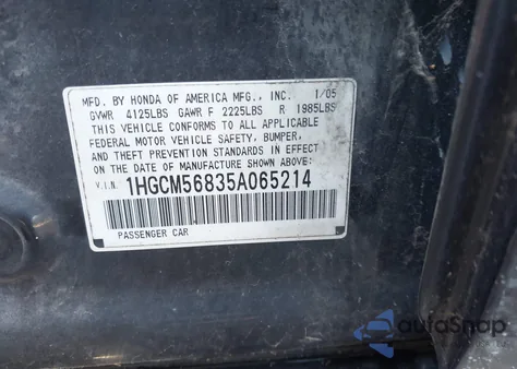 2005 Honda Accord 2.4 Ex from USA, damaged, VIN 1HGCM56835A065214